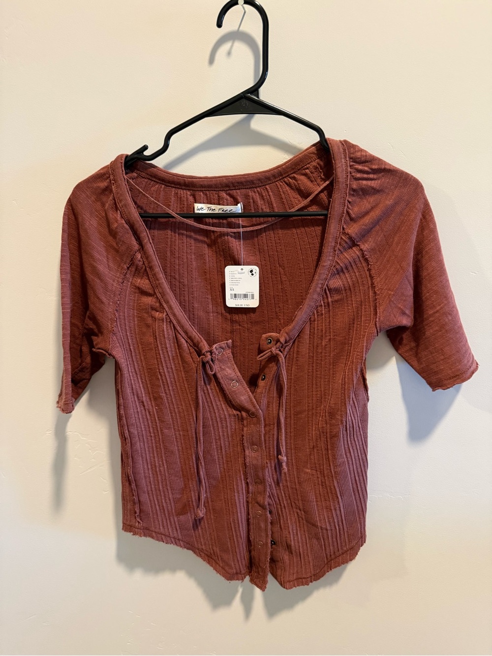 We The Free Daisy Rust Ribbed Button-Front Scoop Top - Picture 2 of 4